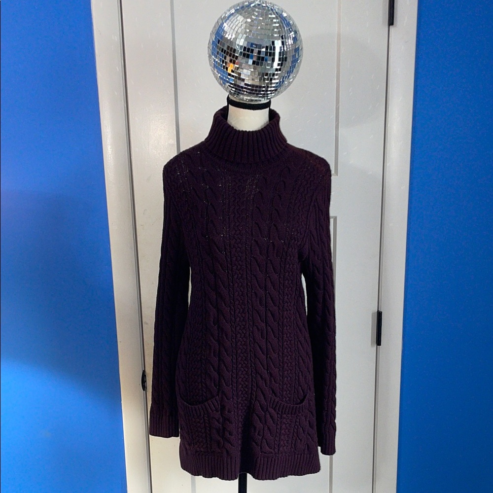 JEANNE PIERRE Women's Plum Cable Knit Turtleneck Sweater